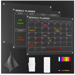 HBlife Clear Acrylic Magnetic Monthly Weekly Calendar and Memo Board for Fridge